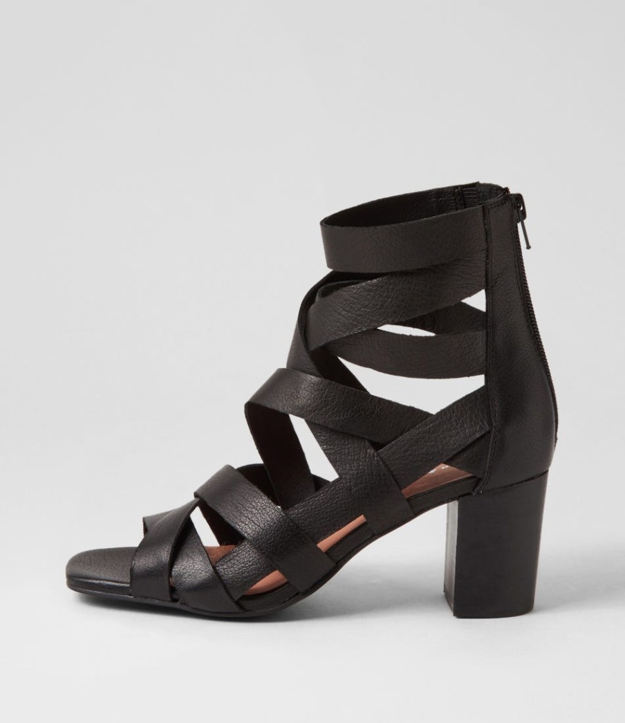 DJANGO & JULIETTE Paltic Black Leather Sandals | Heels