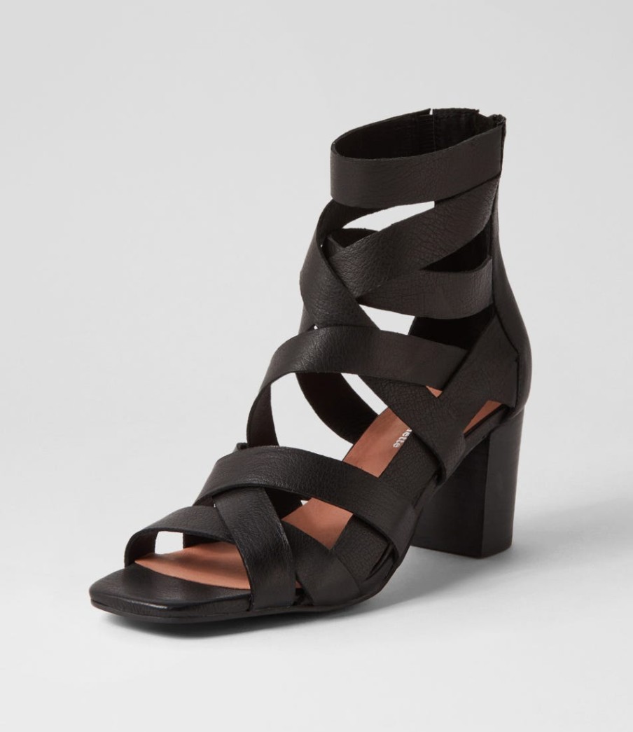 DJANGO & JULIETTE Paltic Black Leather Sandals | Heels