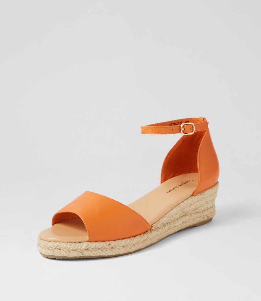 DJANGO & JULIETTE Skip Lrg Orange Natural Rope Leather Espadrilles | Espadrilles