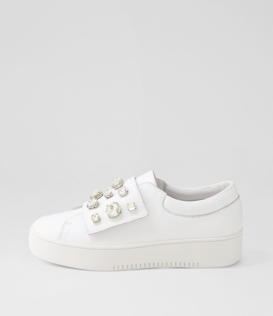 DJANGO & JULIETTE Lunit White Silver Jewels Leather Sneakers | Sneakers