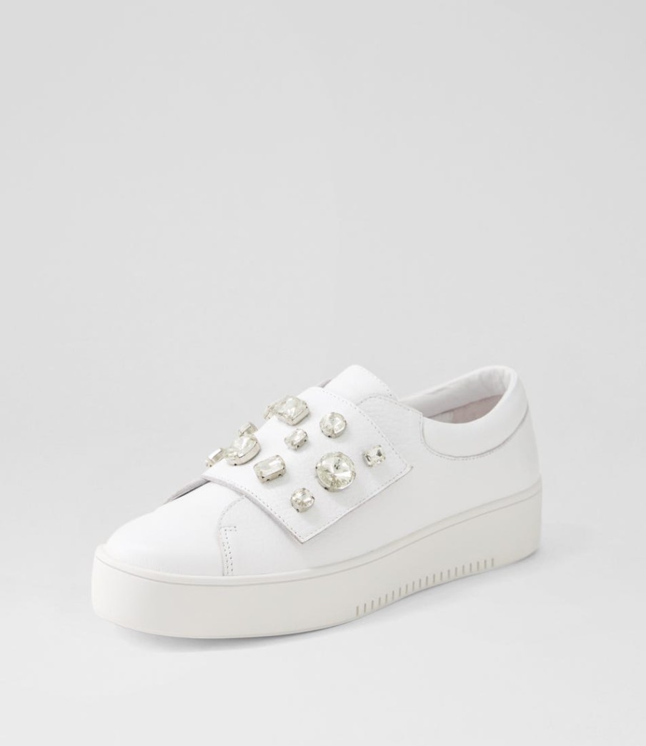 DJANGO & JULIETTE Lunit White Silver Jewels Leather Sneakers | Sneakers