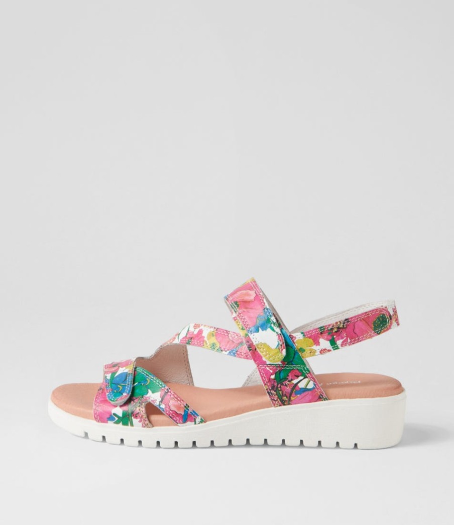 DJANGO & JULIETTE Melany White Flowermania Leather Slides | Flats