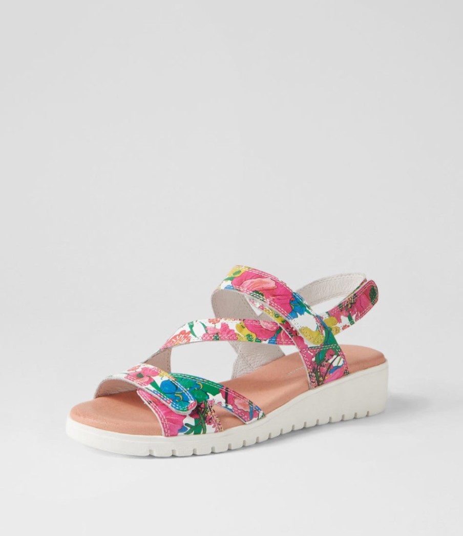 DJANGO & JULIETTE Melany White Flowermania Leather Slides | Flats