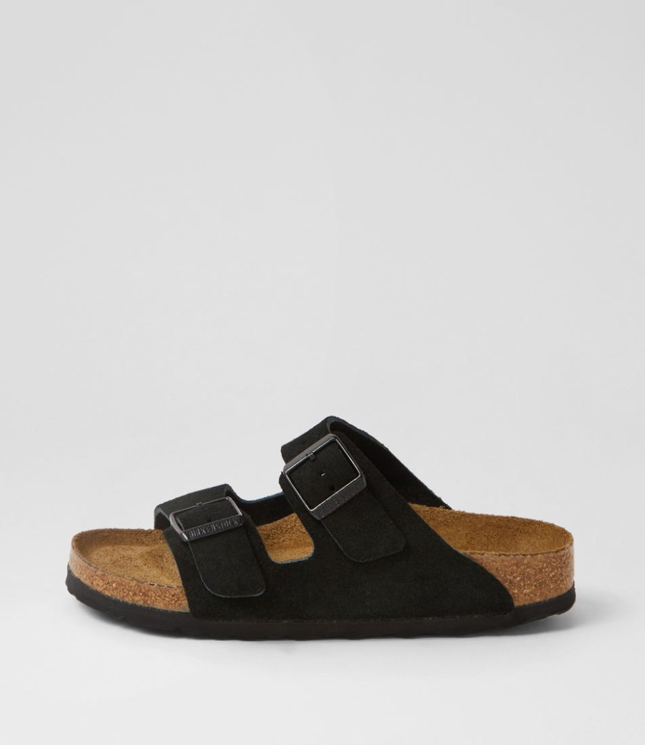 BIRKENSTOCK Arizona Sfb Su Narrow W Black Suede Slides | Comfort