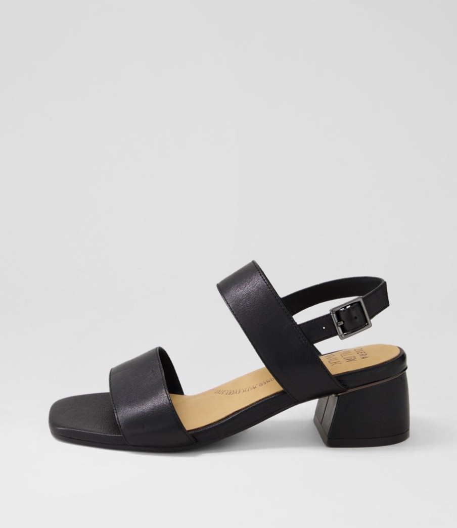 ZIERA Caitlan W Black Leather Sandals | Heels
