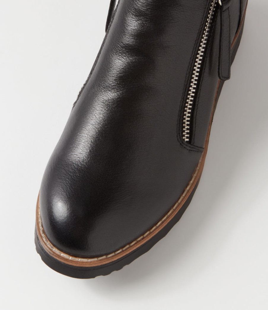 TOP END Opal Black Beige Leather Fur Ankle Boots | Boots
