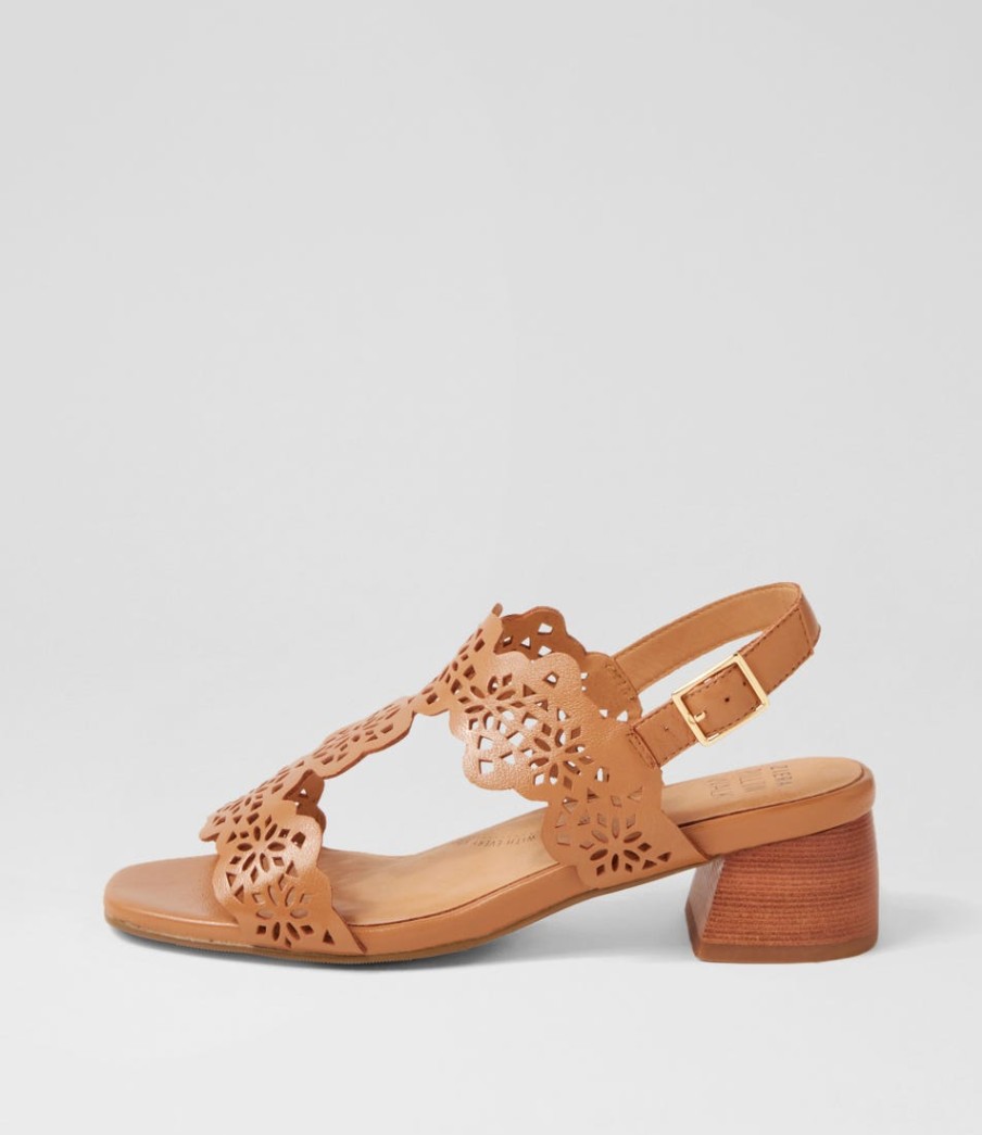 ZIERA Coachy W Tan Leather Sandals | Heels