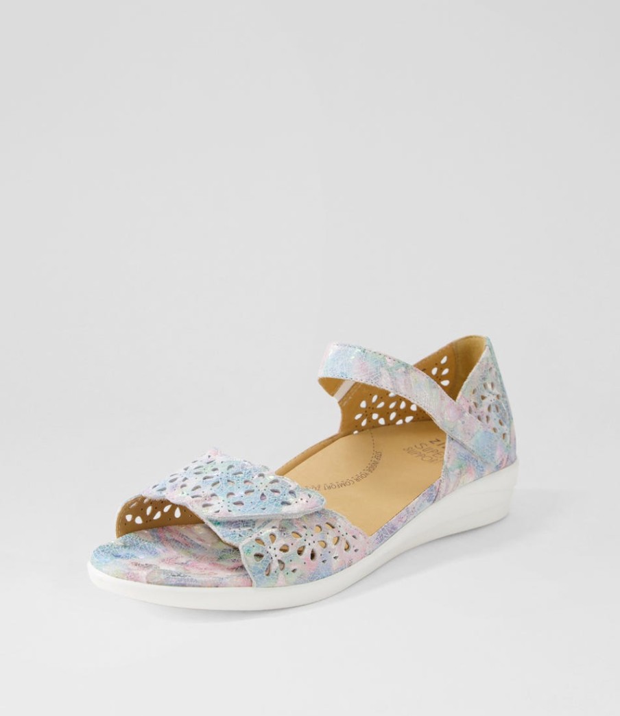 ZIERA Dusty W Pastel Metal Leather Sandals | Wedges