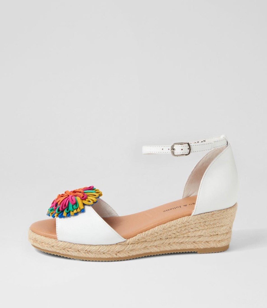 DJANGO & JULIETTE Savea White Bright Suede Leather Sandals | Espadrilles