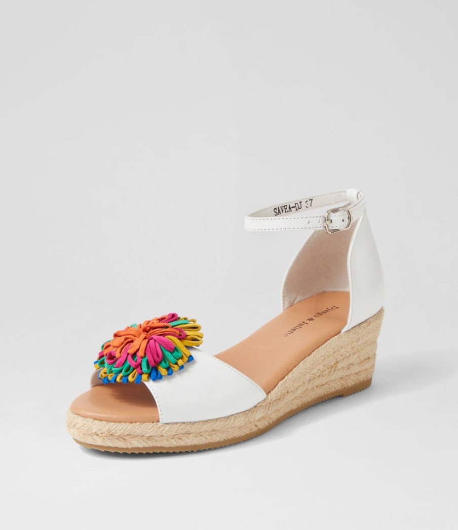 DJANGO & JULIETTE Savea White Bright Suede Leather Sandals | Espadrilles
