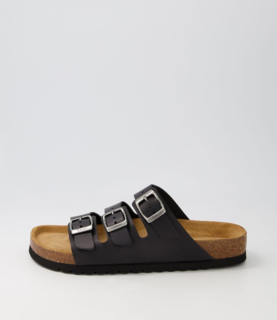 GABOR Alfy Schwarz Leather Sandals | Comfort