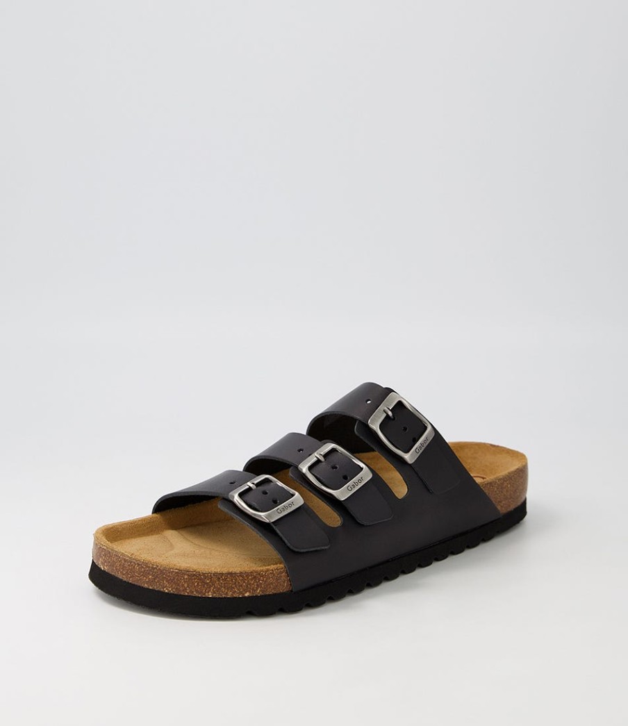 GABOR Alfy Schwarz Leather Sandals | Comfort