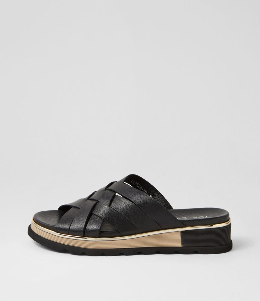 TOP END Ulysza Black Leather Slides | Wedges