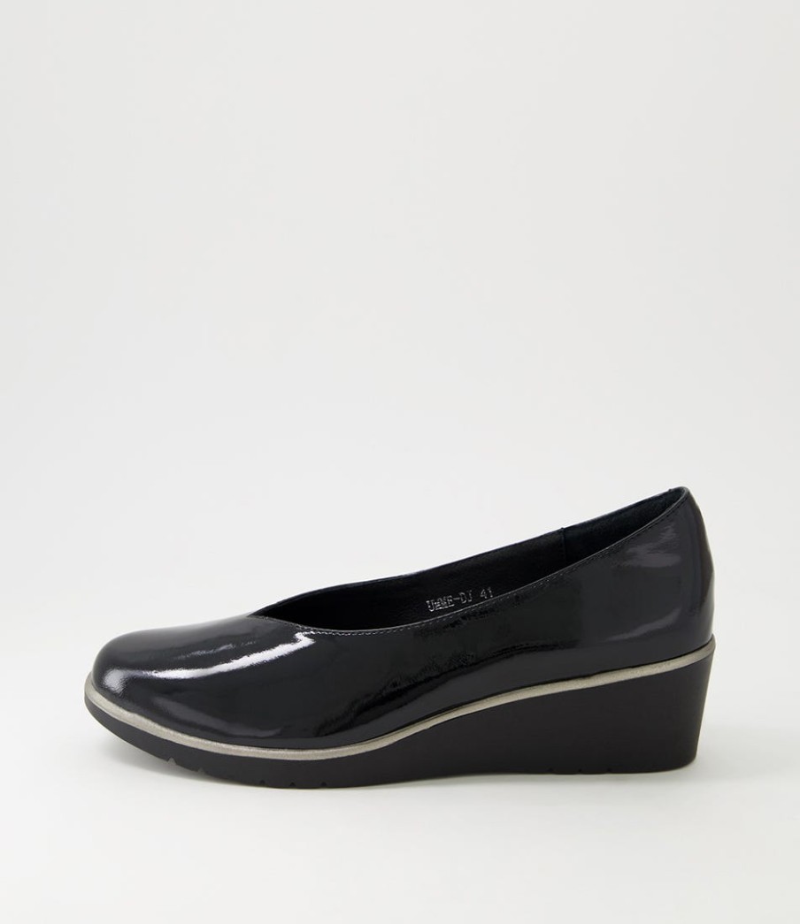 DJANGO & JULIETTE Umme Black Patent Leather Wedge Heels | Wedges