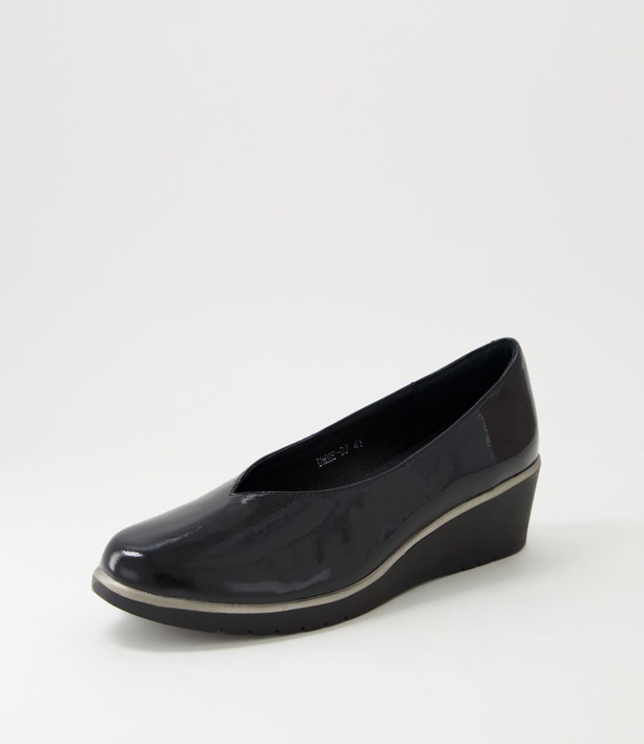 DJANGO & JULIETTE Umme Black Patent Leather Wedge Heels | Wedges