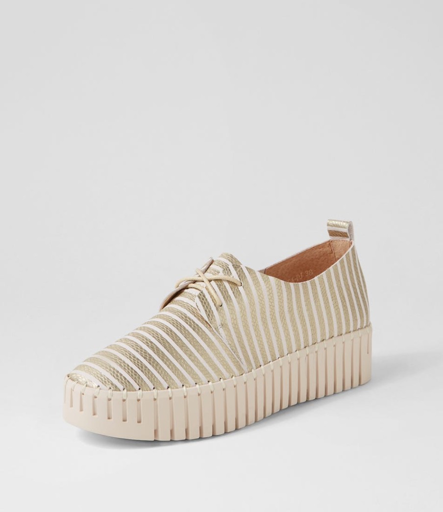 DJANGO & JULIETTE Brenda Milk Gold Stripe Leather Sneakers | Sneakers
