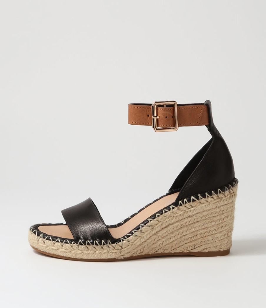 TOP END Gonice Black Tan Leather Espadrilles | Espadrilles