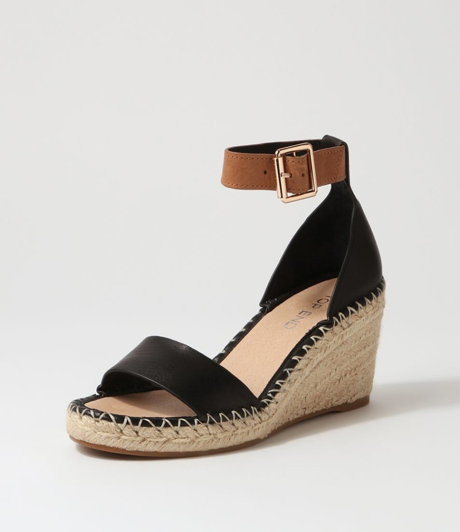 TOP END Gonice Black Tan Leather Espadrilles | Espadrilles
