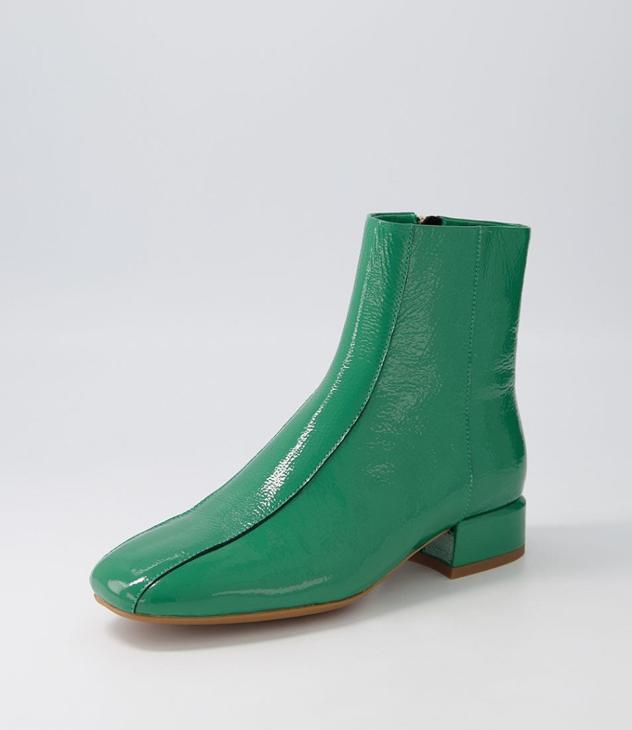 DJANGO & JULIETTE Vamee Dark Emerald Patent Leather Ankle Boots | Boots