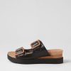 DJANGO & JULIETTE Alphie Black Tan Leather Mules | Wedges