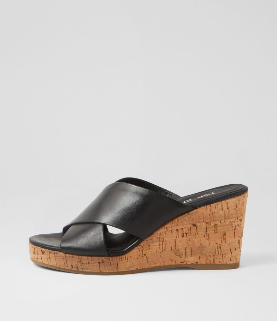 TOP END Wevie Black Leather Sandals | Wedges