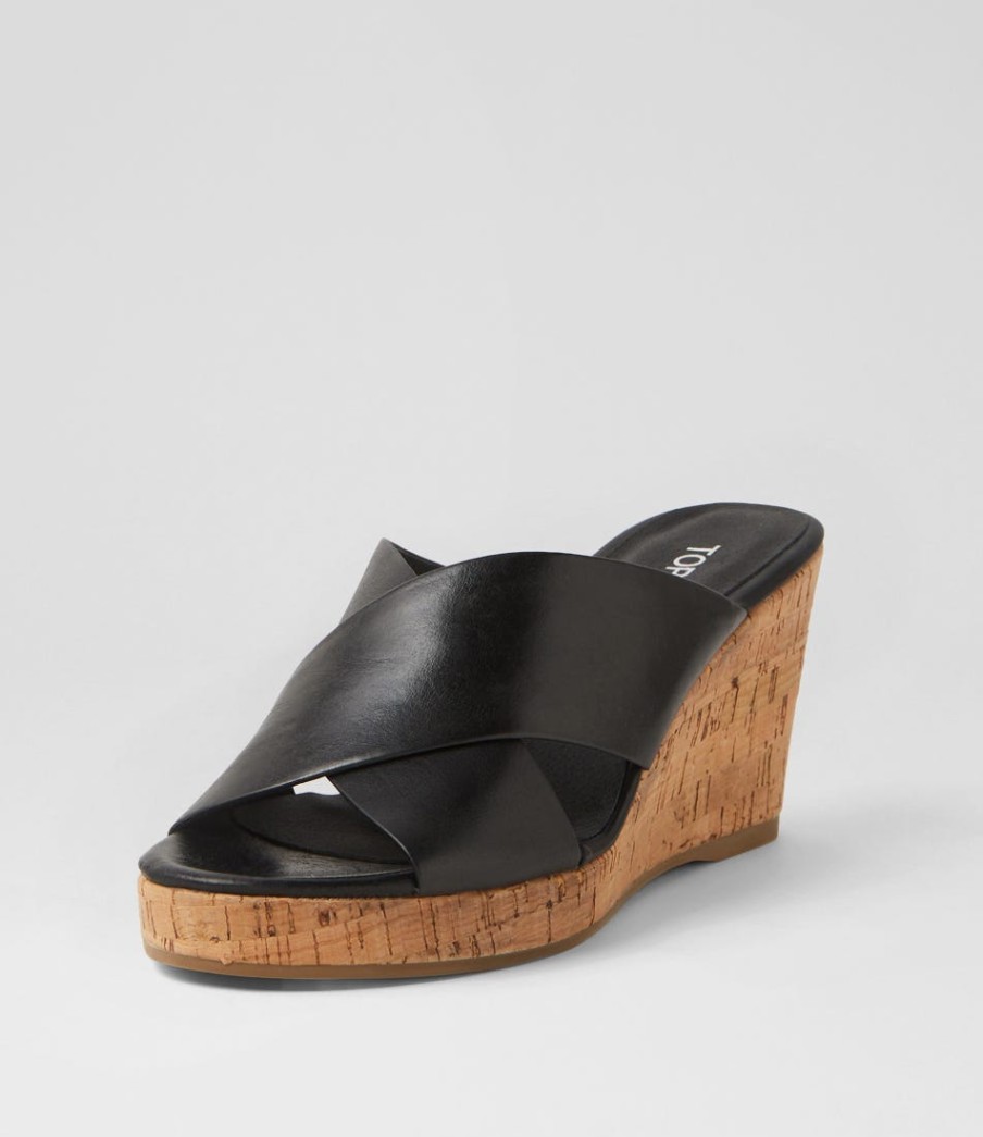 TOP END Wevie Black Leather Sandals | Wedges