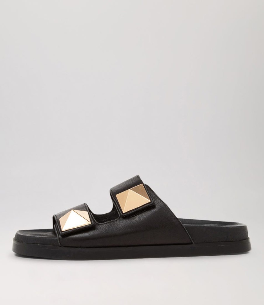TOP END Redding Black Leather Slides | Flats
