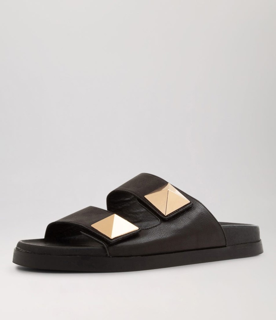 TOP END Redding Black Leather Slides | Flats