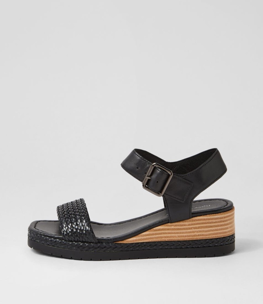 DJANGO & JULIETTE Imari Black Weave Leather Sandals | Espadrilles