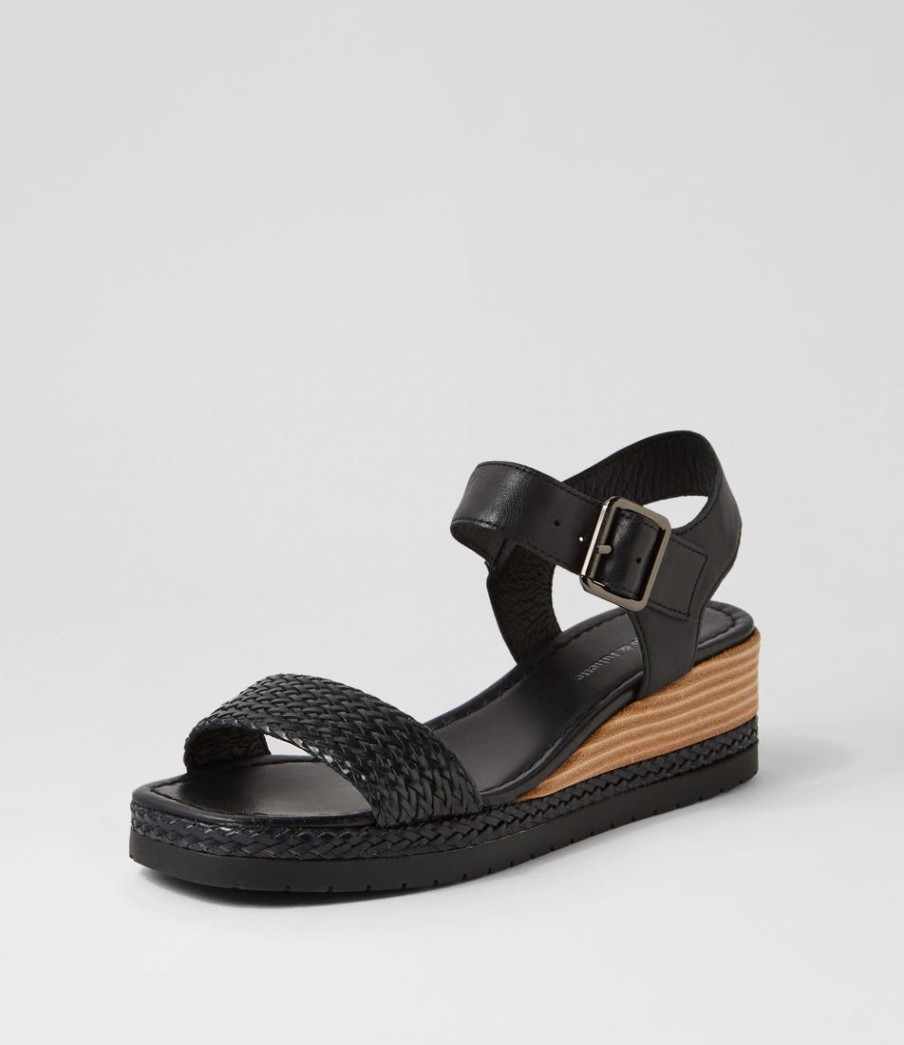 DJANGO & JULIETTE Imari Black Weave Leather Sandals | Espadrilles