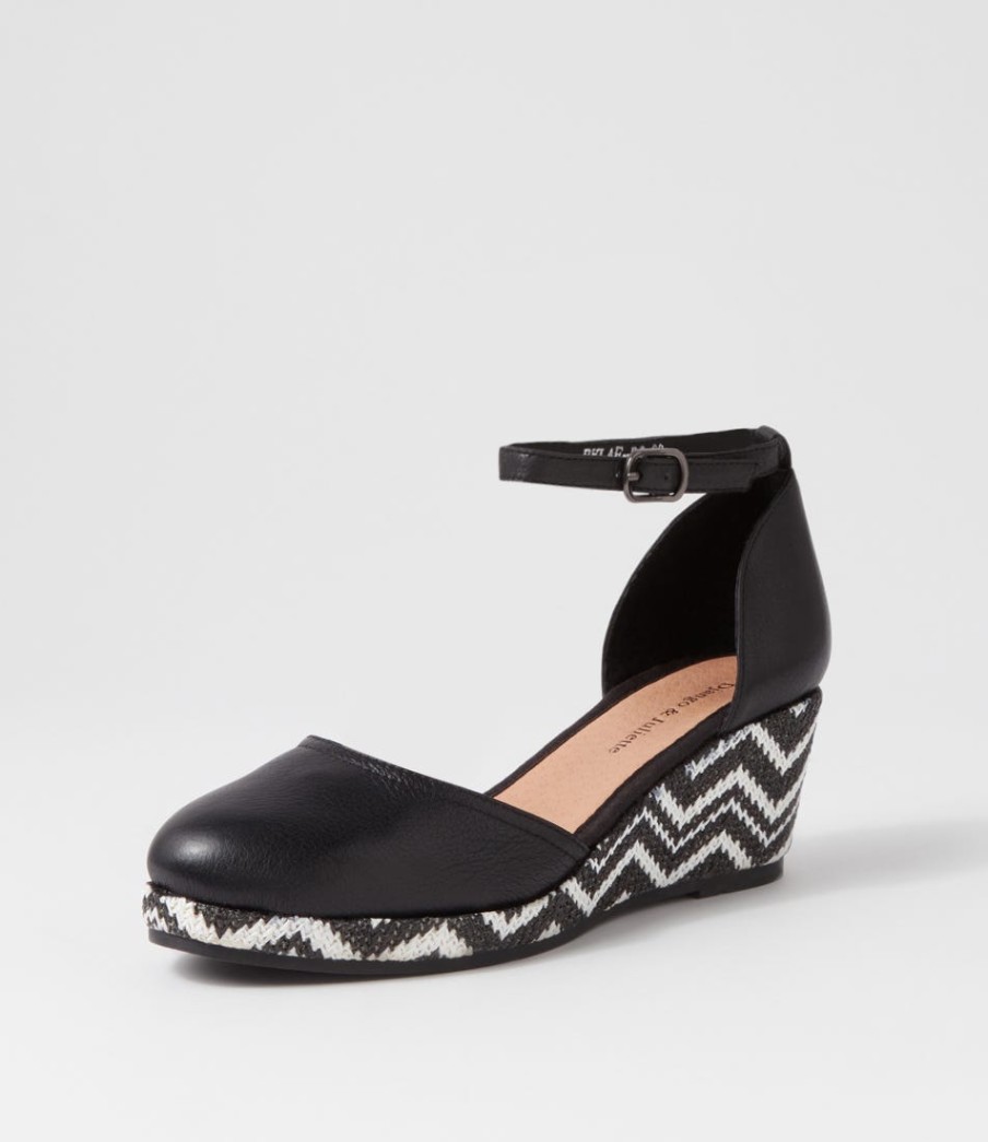 DJANGO & JULIETTE Rylaf Black Aztec Leather Clogs | Espadrilles