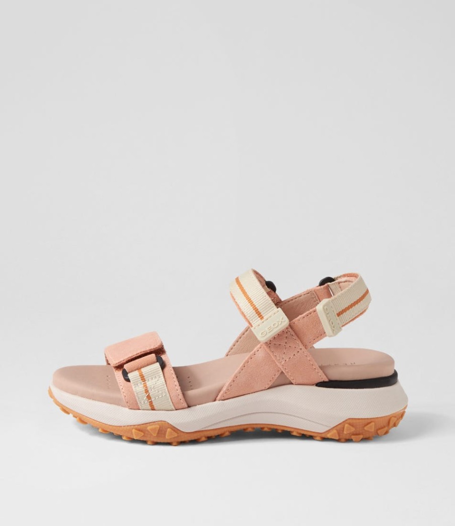 GEOX D Sorapis Grip B Peach Beige Suede Sandals | Comfort