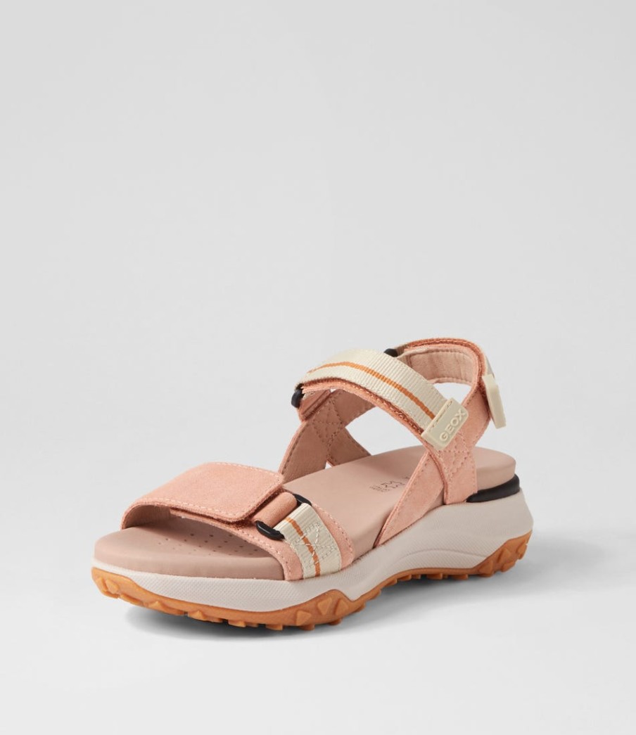 GEOX D Sorapis Grip B Peach Beige Suede Sandals | Comfort