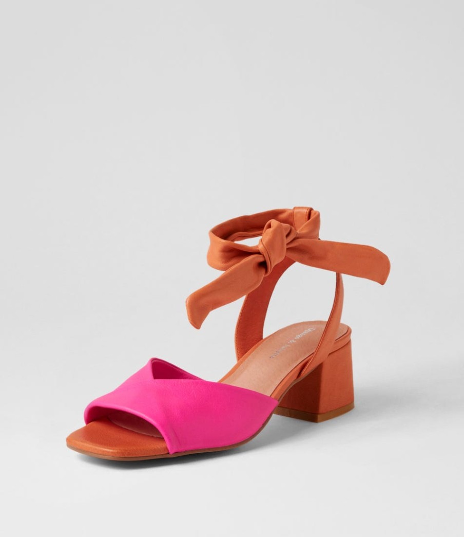 DJANGO & JULIETTE Fearna Hot Pink Bright Orange Leather Sandals | Heels