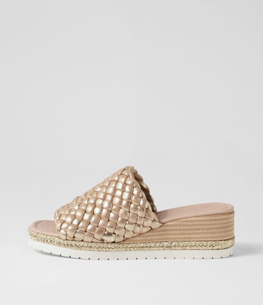 DJANGO & JULIETTE Idalis Old Gold Scratch Leather Sandals | Espadrilles