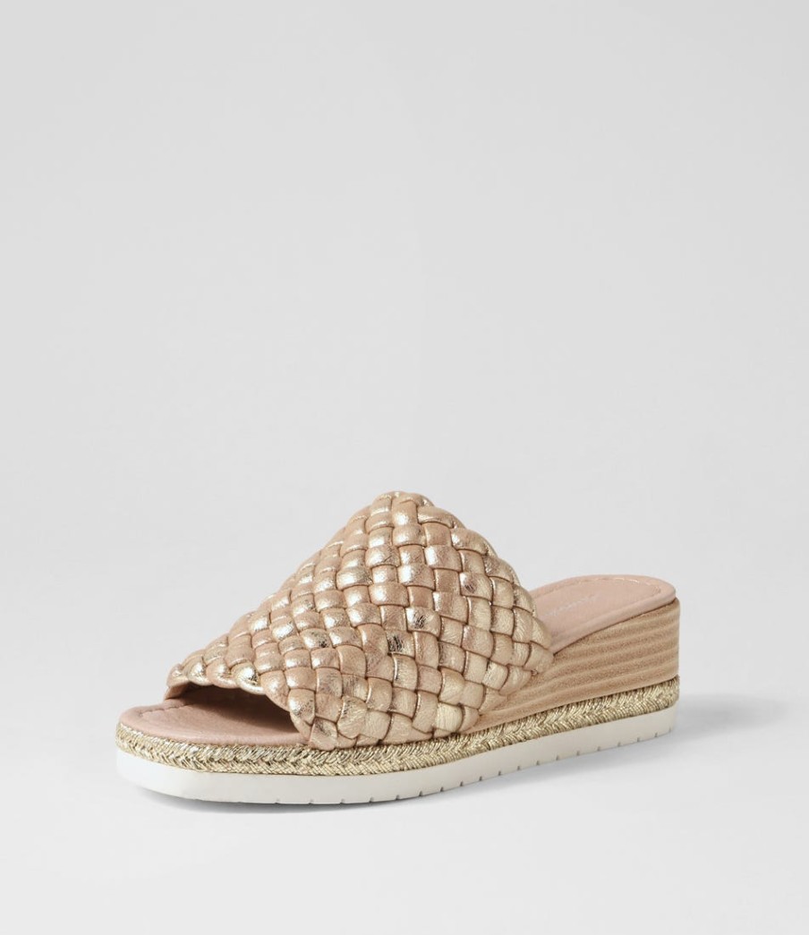 DJANGO & JULIETTE Idalis Old Gold Scratch Leather Sandals | Espadrilles