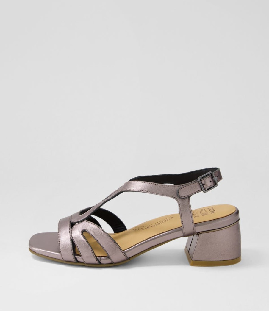 ZIERA Caracas W Pewter Leather Sandals | Heels