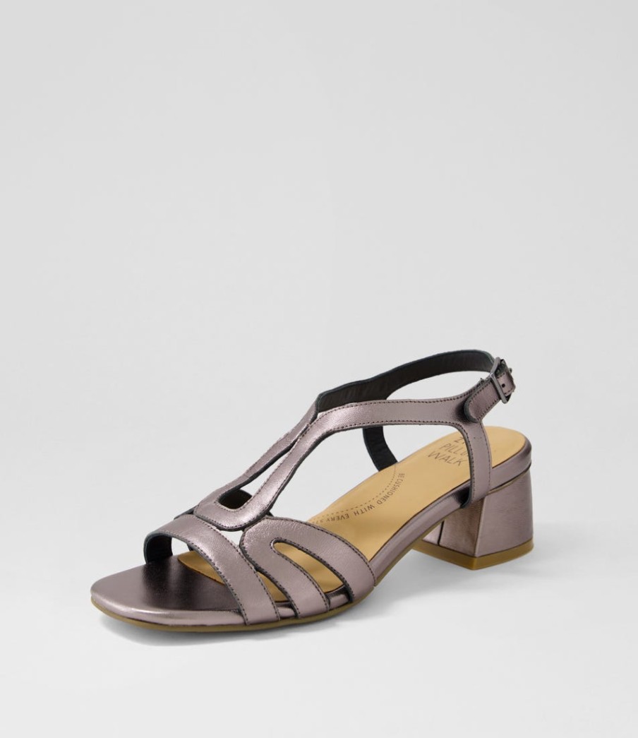 ZIERA Caracas W Pewter Leather Sandals | Heels