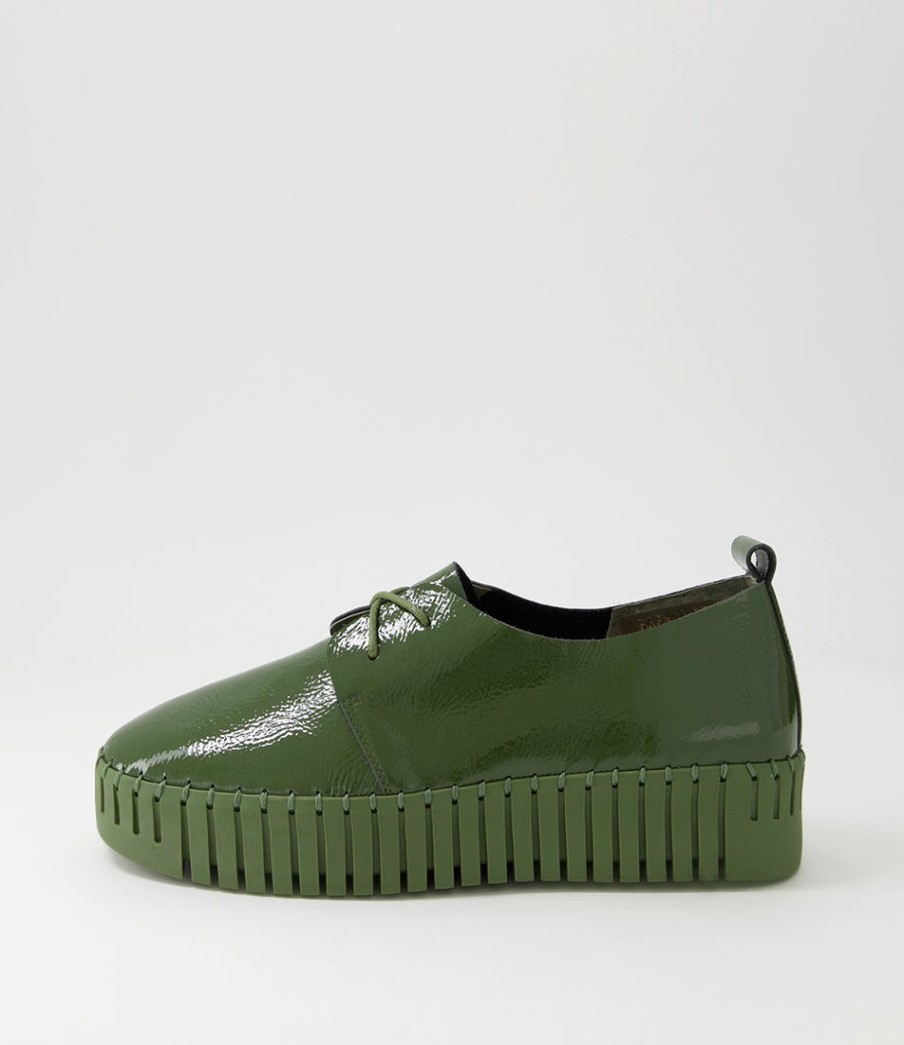 DJANGO & JULIETTE Brenda Khaki Patent Leather Sneakers | Wedges