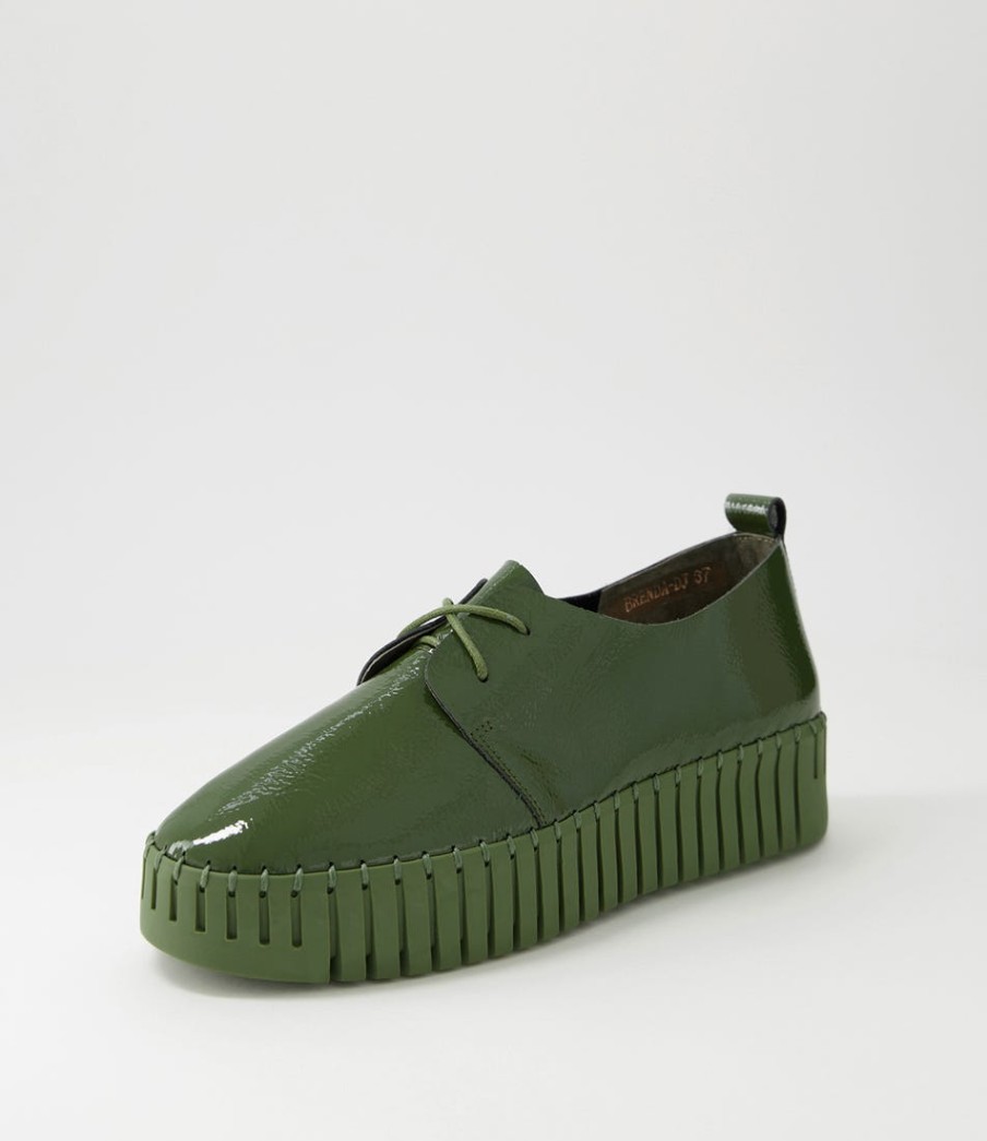DJANGO & JULIETTE Brenda Khaki Patent Leather Sneakers | Wedges