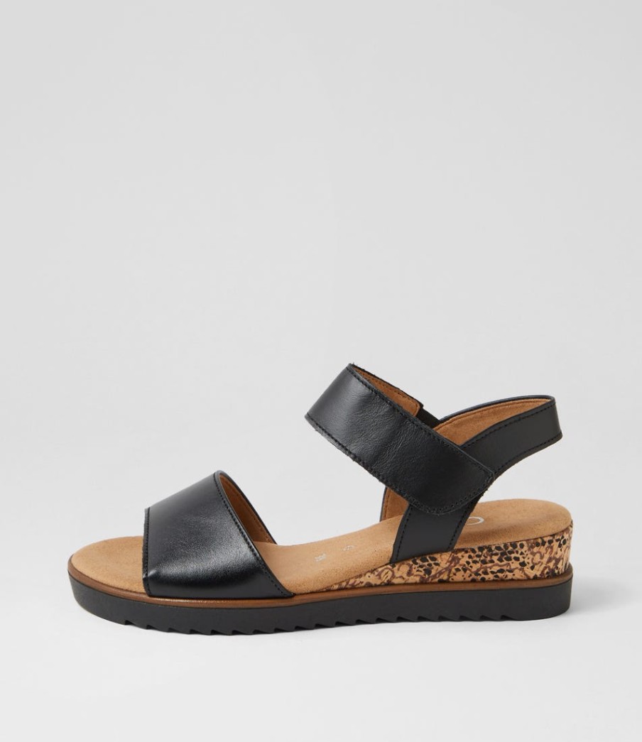 GABOR Briva Schwarz Leather Sandals | Comfort