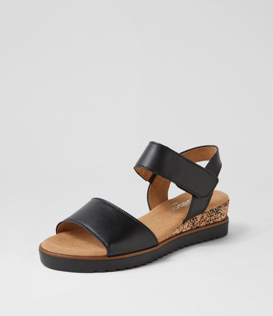 GABOR Briva Schwarz Leather Sandals | Comfort