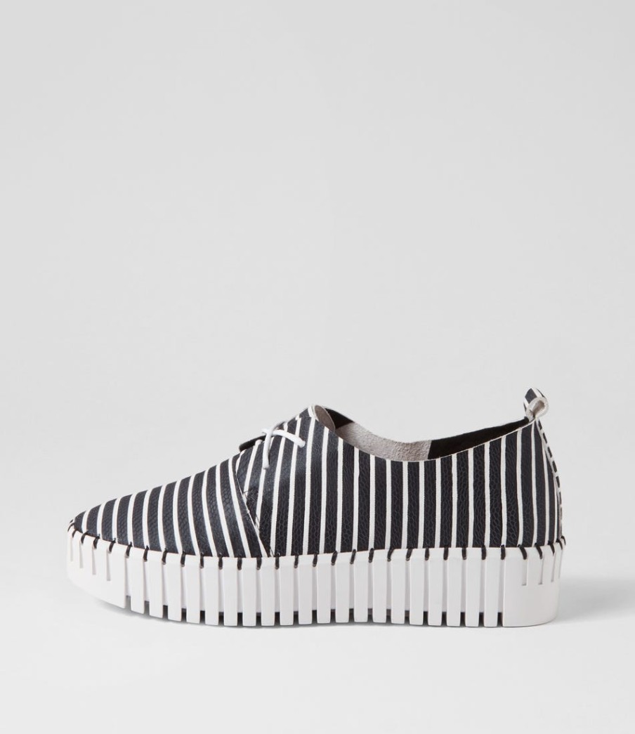 DJANGO & JULIETTE Brenda Black White Stripe Leather Sneakers | Wedges