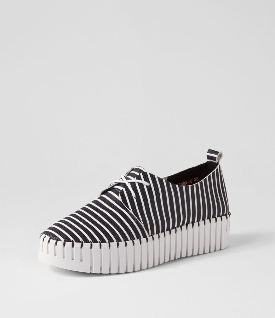 DJANGO & JULIETTE Brenda Black White Stripe Leather Sneakers | Wedges