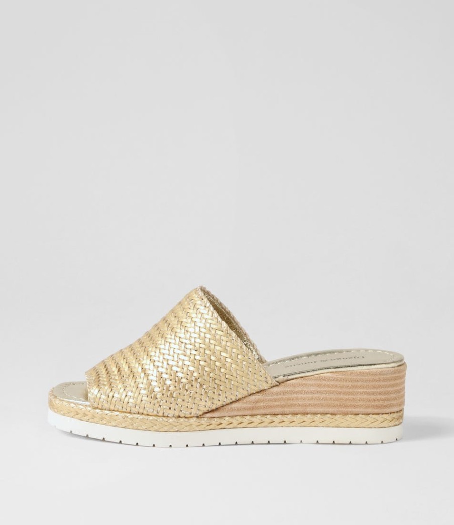 DJANGO & JULIETTE Izze Old Gold Weave Sandals | Espadrilles