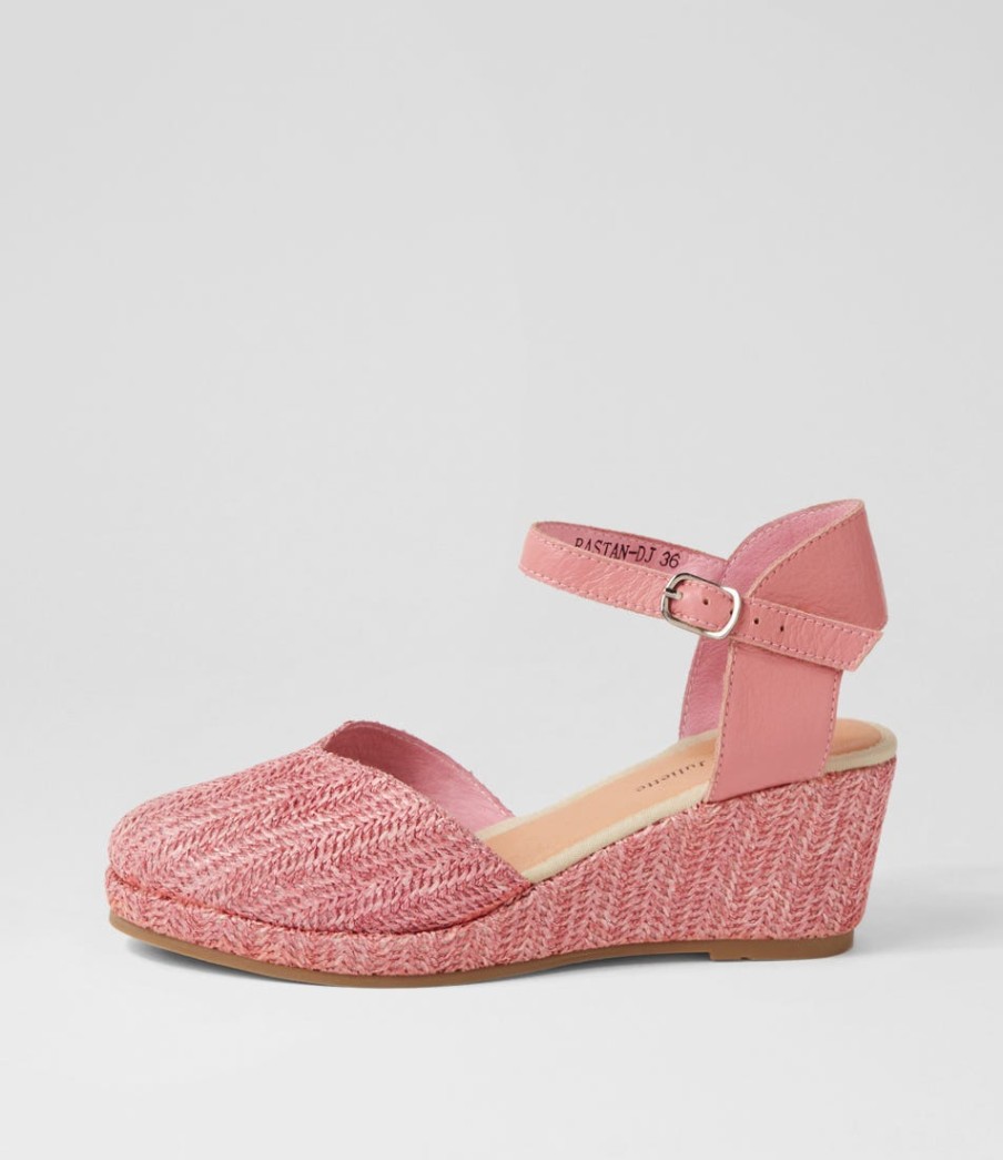 DJANGO & JULIETTE Rastan Pink Synthetic Raffia Leather Wedges | Espadrilles