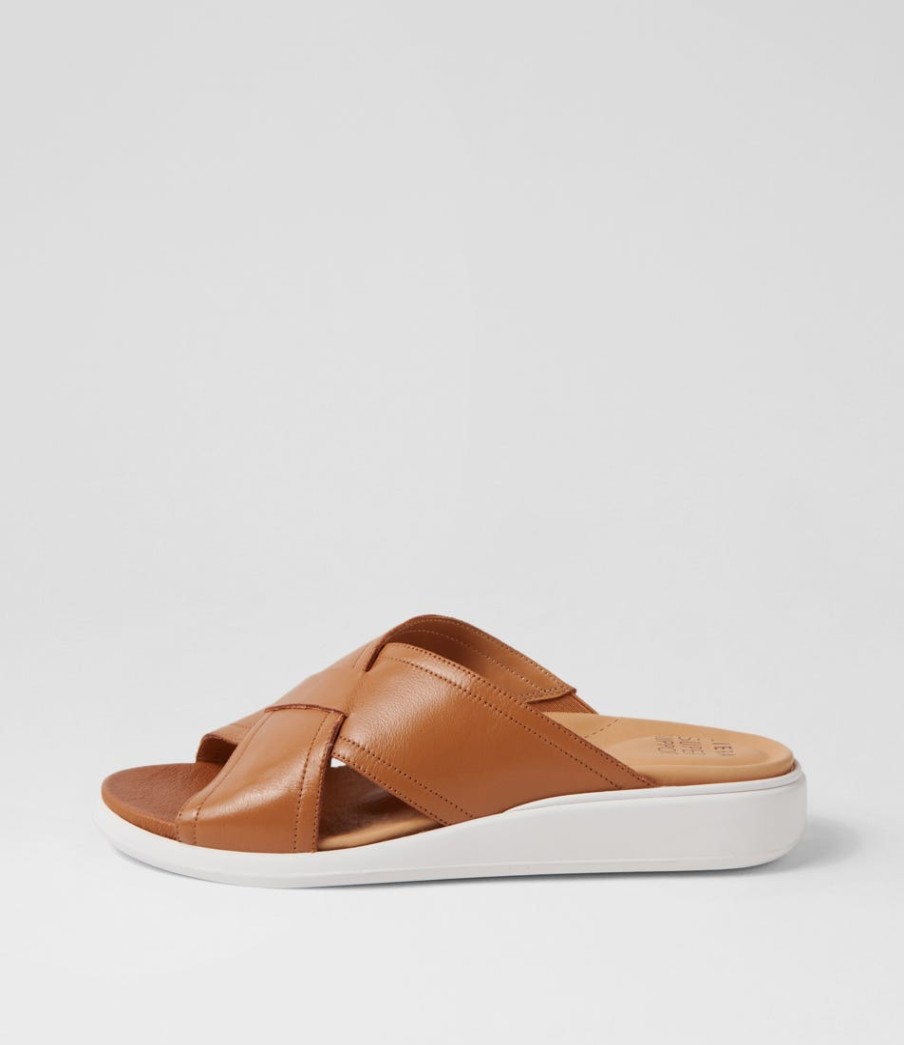 ZIERA Iyolo W Dark Tan Leather Slides | Flats