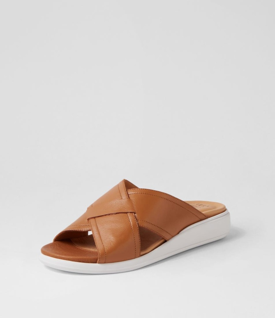 ZIERA Iyolo W Dark Tan Leather Slides | Flats