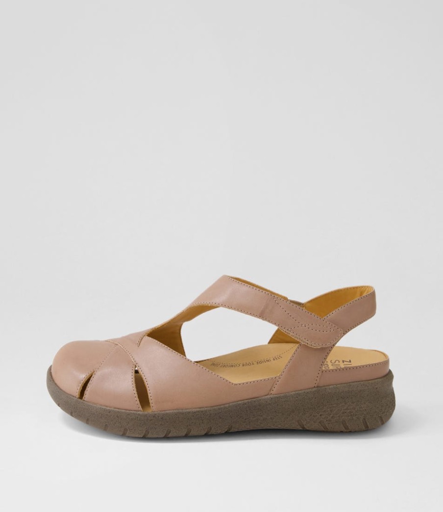 ZIERA Sofzie Xf Taupe Leather Flat Shoes | Flats