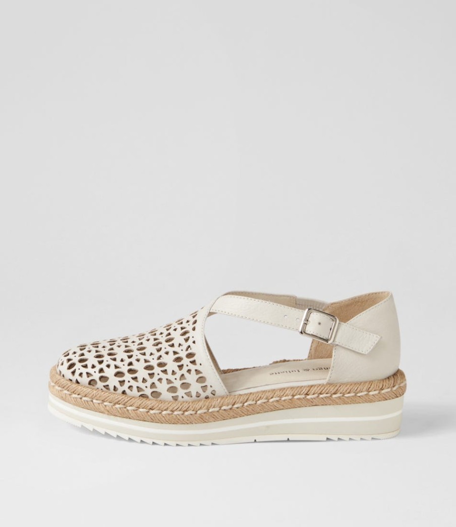 DJANGO & JULIETTE Erika Ivory Leather Flat Shoes | Espadrilles